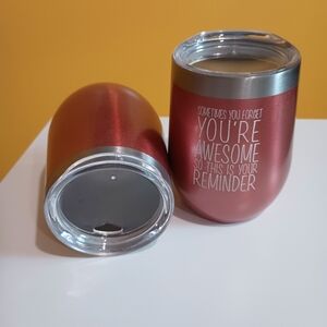 Set of Two Rose Gold Inspirational Stainless Steel Wine Tumblers